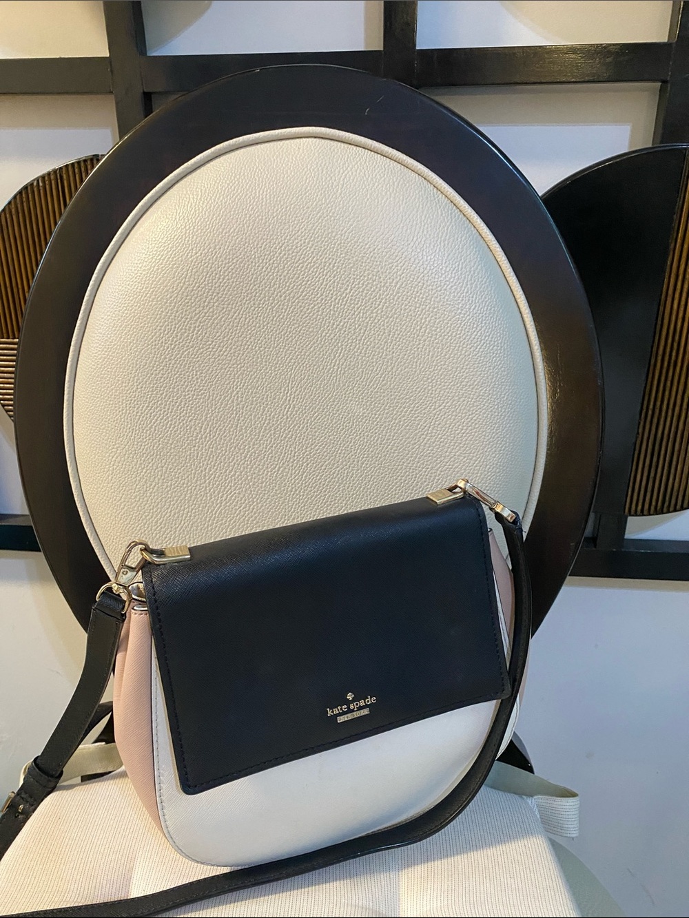 kate spade Two-Tone Black, Cream & Pink Crossbody Saddle Bag - Picture 1 of 7